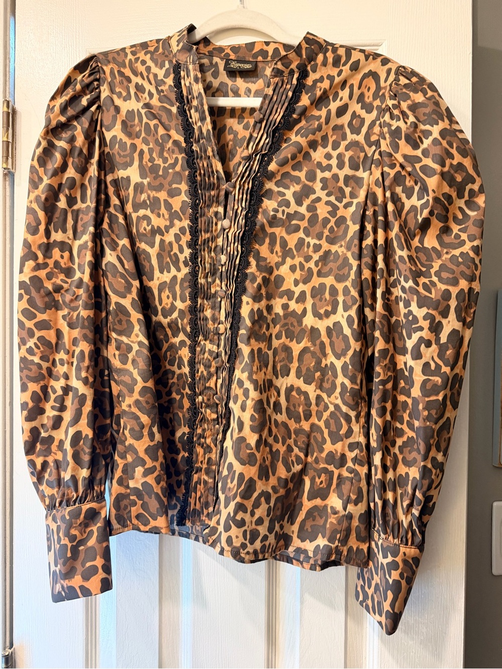 Leopard-Print Puff Sleeve Blouse - Brown/Black